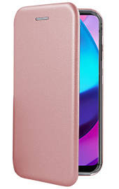 Луксозен кожен калъф тефтер ултра тънък Wallet FLEXI и стойка за Motorola Moto E20 златисто розов 